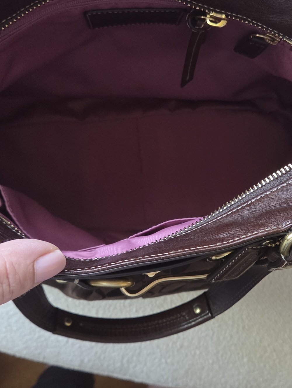 Coach Dark Brown Signature Canvas Tote with Gold Hardware - Picture 4 of 5